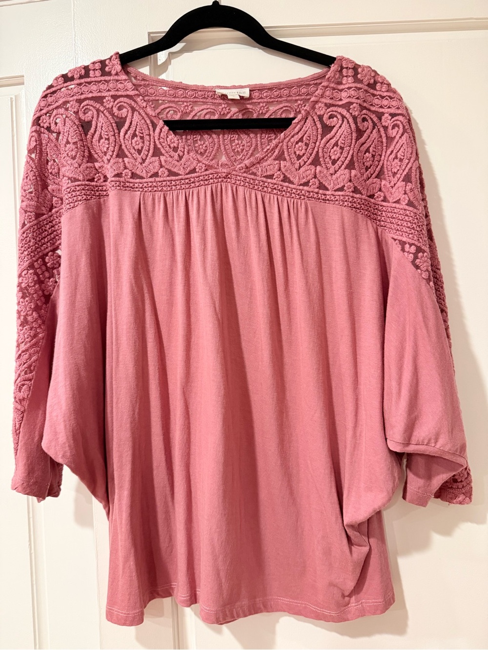Garnet Hill Rose Pink Embroidered Yoke Tunic